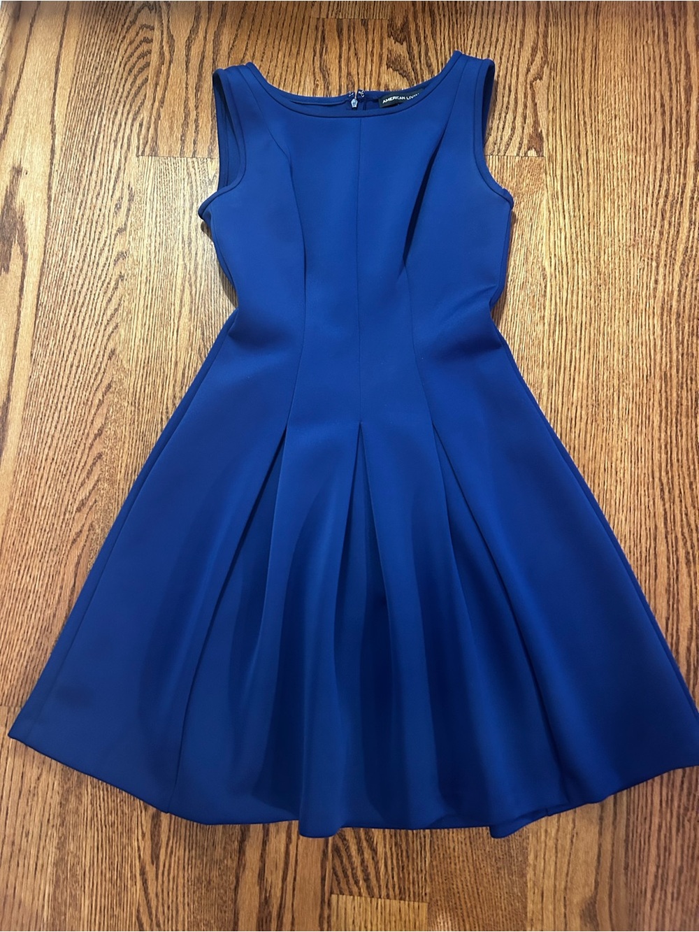 American Living Sleeveless Royal Blue Pleated Fit-and-Flare Dress